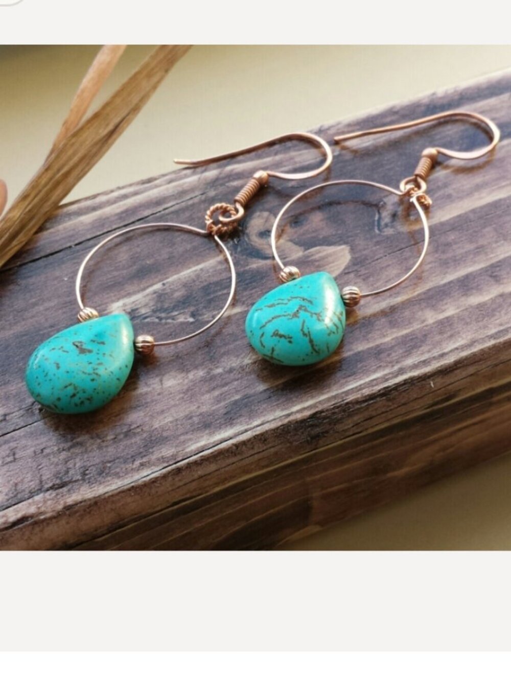 Chalk Turquoise Teardrop Hoop Earrings - Copper Wire